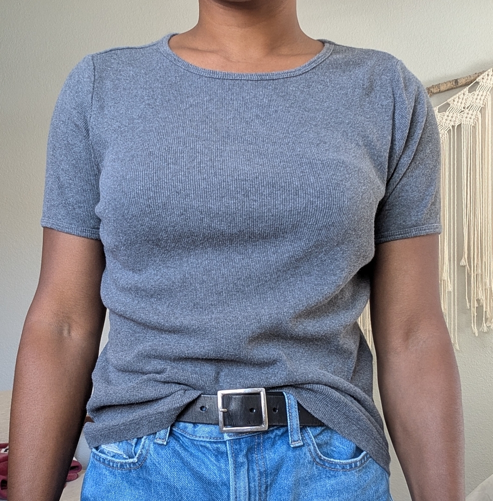 Free Assembly Grey scoop neck ribbed top